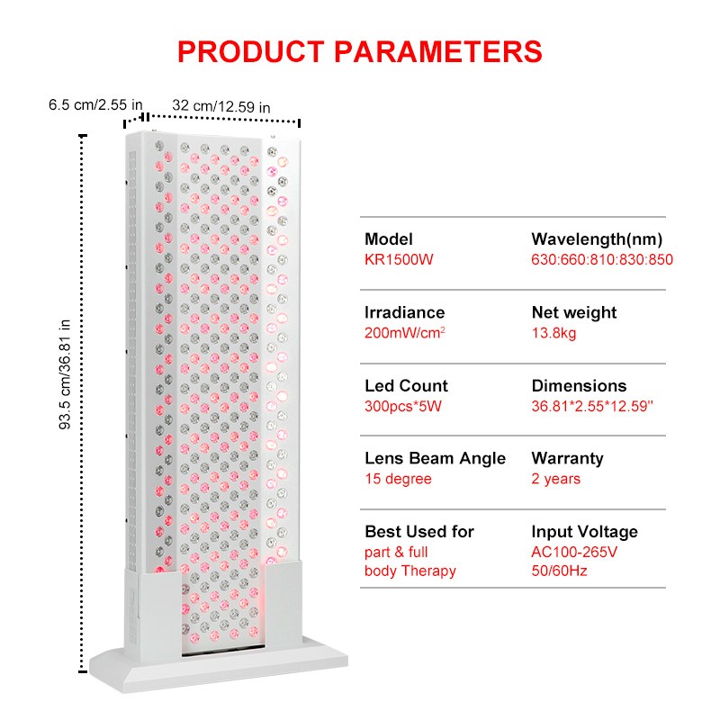 Kinreen1500W  Led Light Therapy Panel 630nm 660nm 810nm 830nm 850nm Red Light Therapy Panel  Full Body With Remote Control
