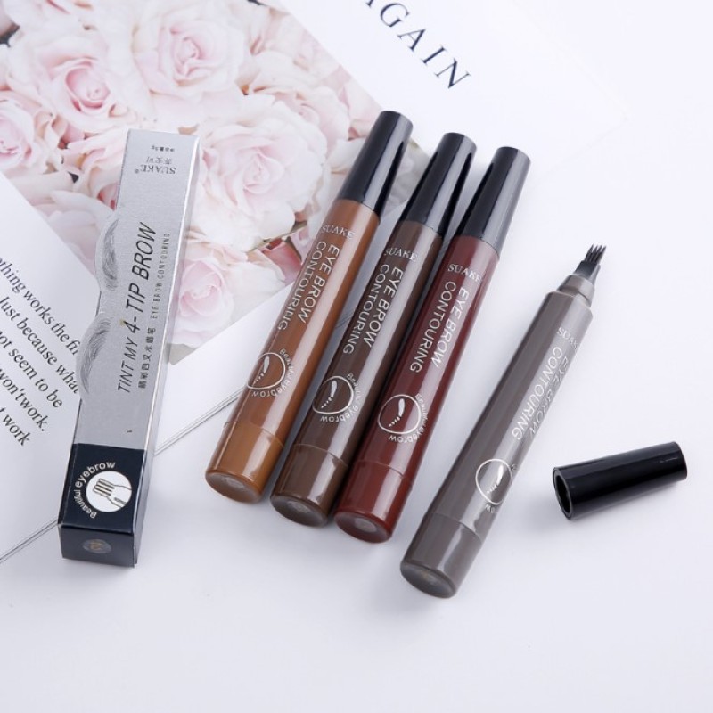 4 Fork Tip 4 Colors Long Lasting Wholesale Nature Makeup Waterproof 3D Liquid Eyebrow Tattoo Pen