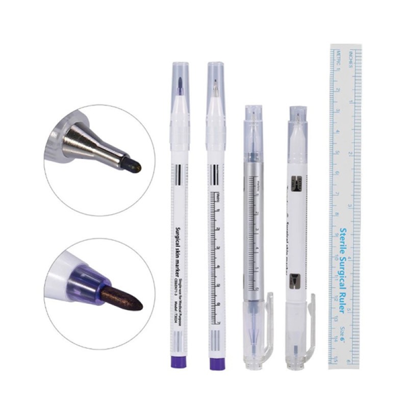 Tattoo Piercing Skin Marker,Medical Surgical Scribe Pen With Sterile Ruler