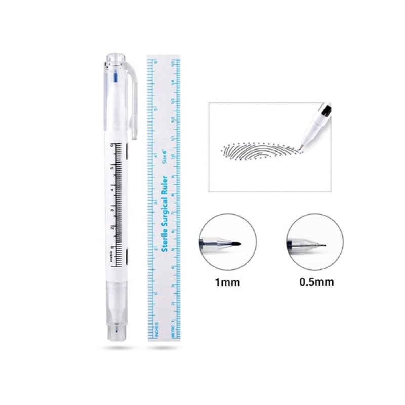 Tattoo Piercing Skin Marker,Medical Surgical Scribe Pen With Sterile Ruler