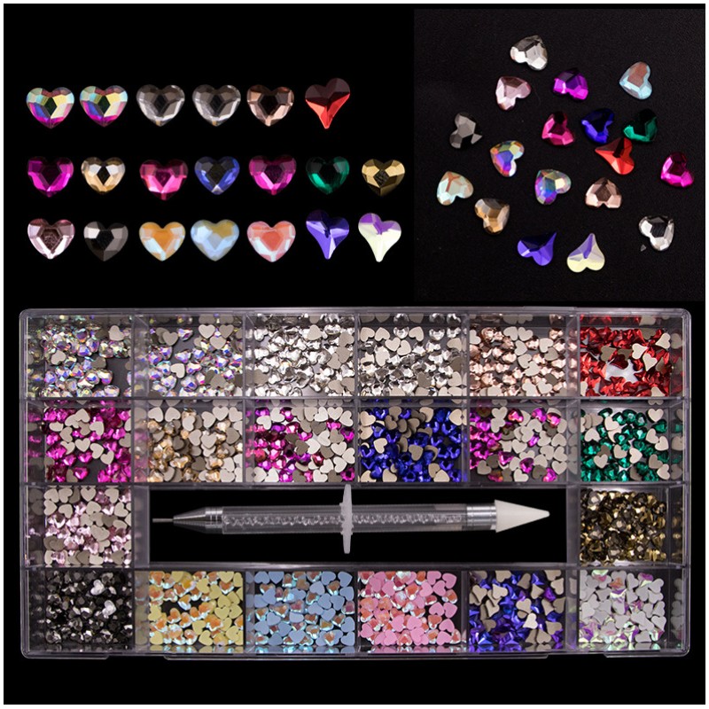 Shinny 3d Flat Diamond Glitter AB Crystal Rhinestones for Nail Gems DIY Diamonds Stone Shaped in Box Nail Art Rhinestone Set