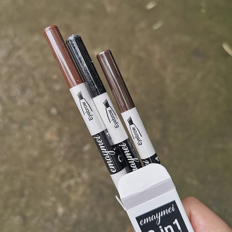 2 in 1 Eyebrow Pencil and  Eyeliner 4 Fork Tip Nature Makeup Waterproof 3D Liquid Eyebrow Tattoo Pen