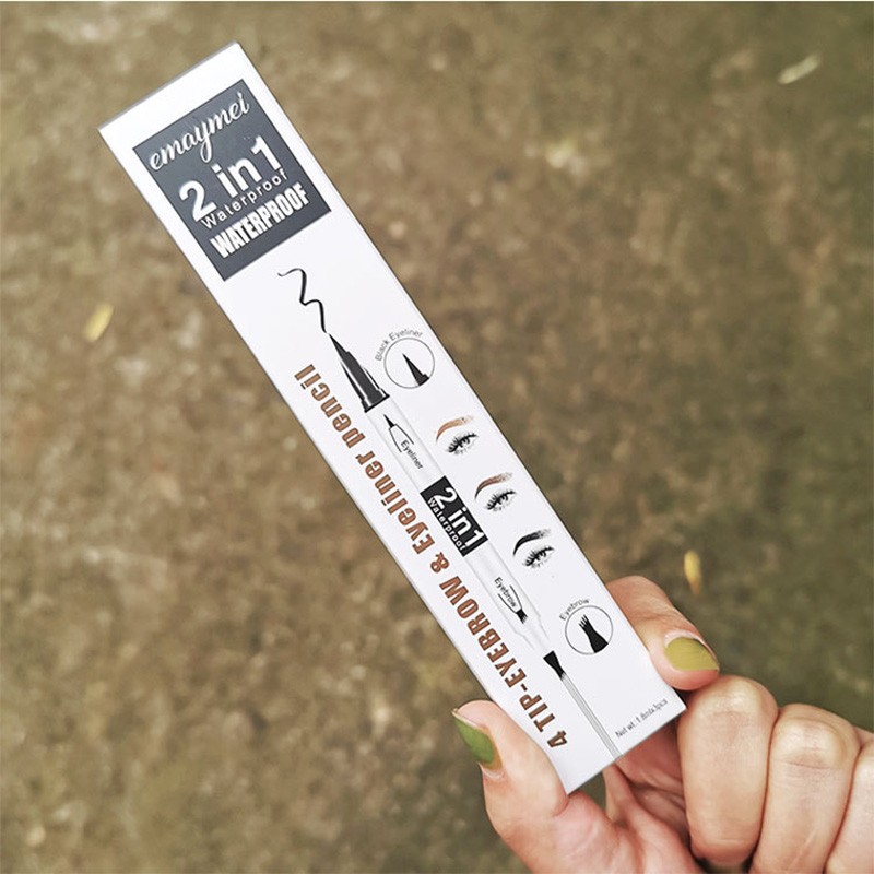 2 in 1 Eyebrow Pencil and  Eyeliner 4 Fork Tip Nature Makeup Waterproof 3D Liquid Eyebrow Tattoo Pen