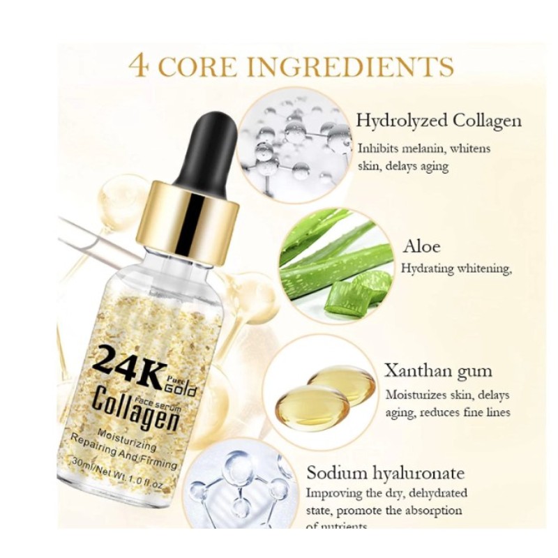 24k Real Gold Serum Collagen Makeup Eye Essence Oil for Removing Canthus Wrinkle