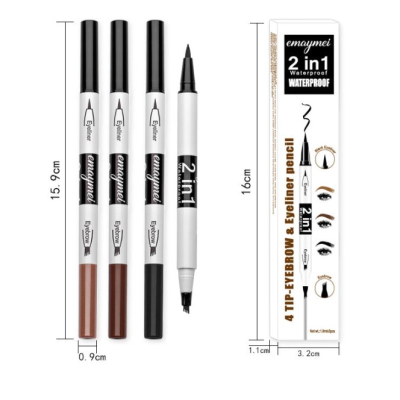 2 in 1 Eyebrow Pencil and  Eyeliner 4 Fork Tip Nature Makeup Waterproof 3D Liquid Eyebrow Tattoo Pen
