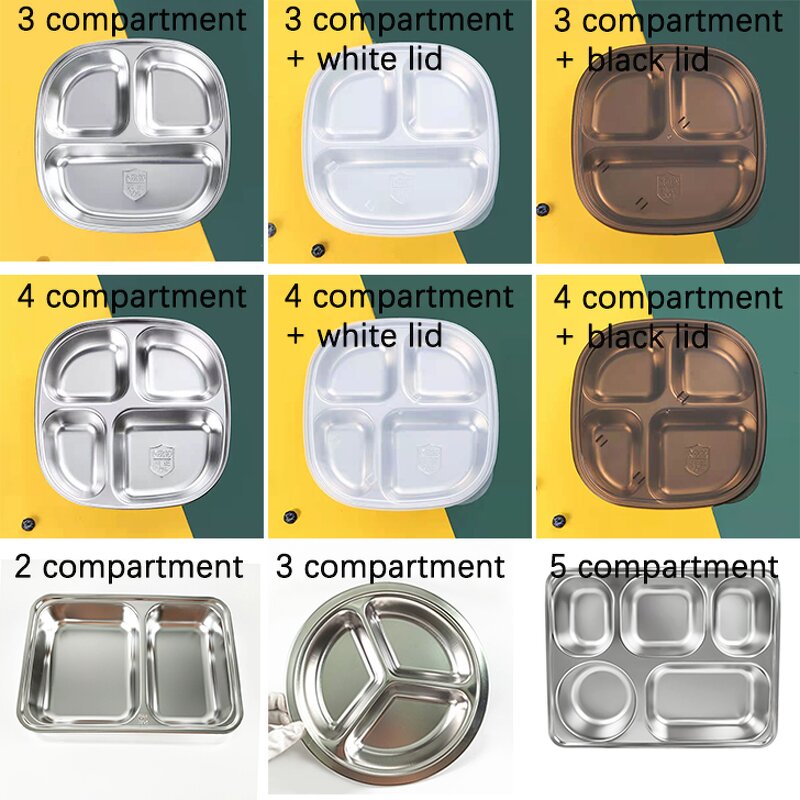 Kids Plate Manufacturer - Stainless Steel 3/4 Divided Dining Tray with Lids