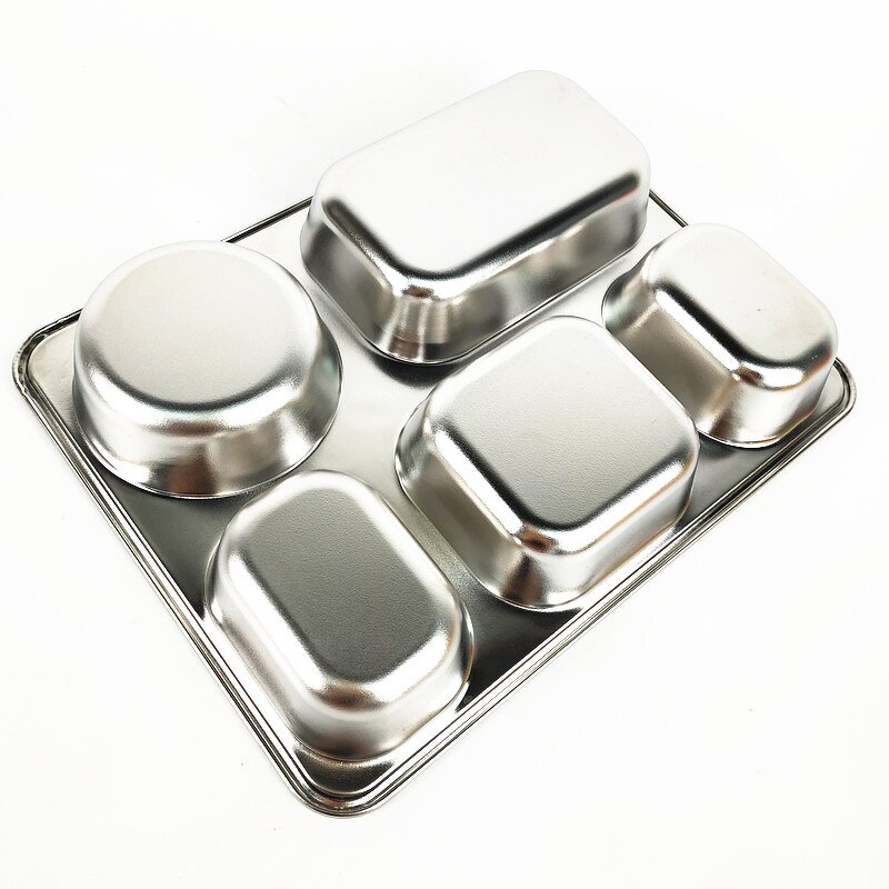 Hospital Tray Manufacturer - Stainless Steel 5 Compartment Rectangular Plate