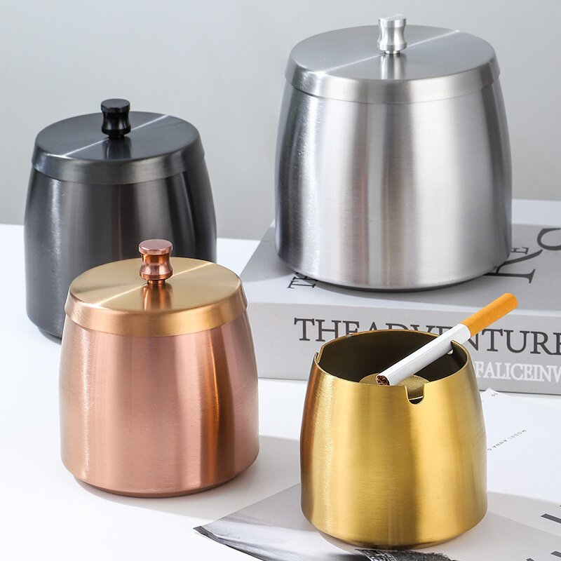 Metal Ashtray Manufacturer - Custom Logo Thickened Round Ashtray with Lid