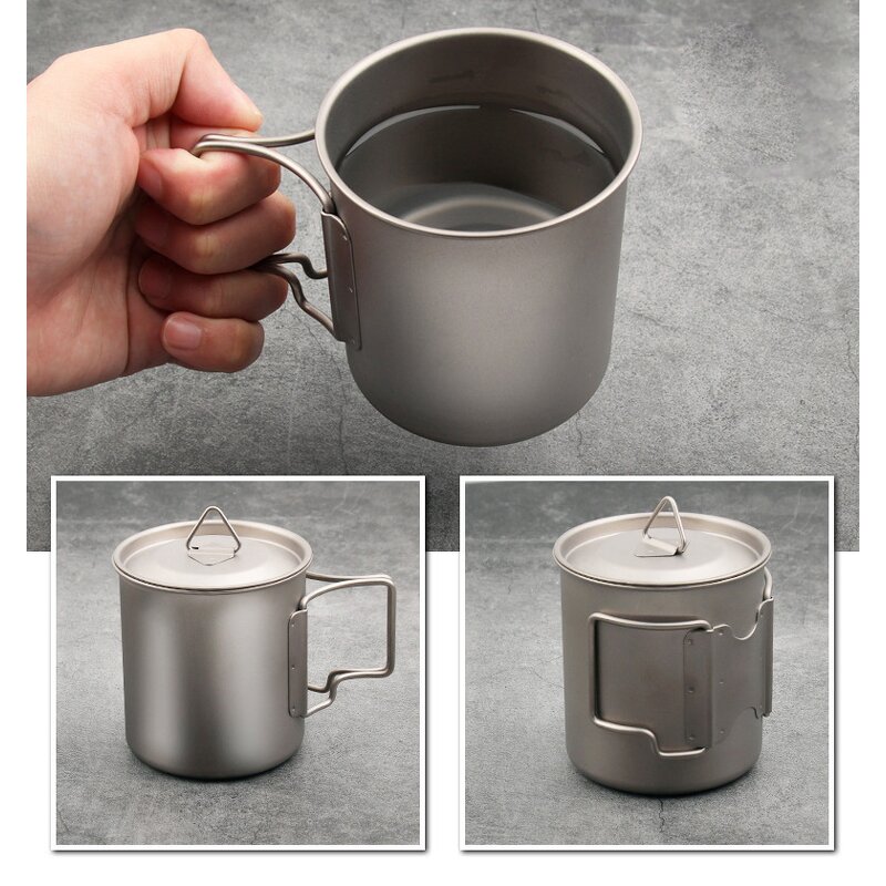 Titanium Cup Manufacturer - Outdoor Folding Handle Portable Mug with Lid
