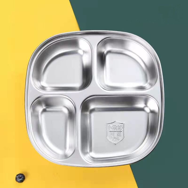 Kids Plate Manufacturer - Stainless Steel 3/4 Divided Dining Tray with Lids