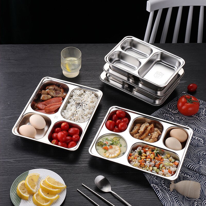 Dining Tray Manufacturer - 5 Divided Stainless Steel Food Plate with Lid