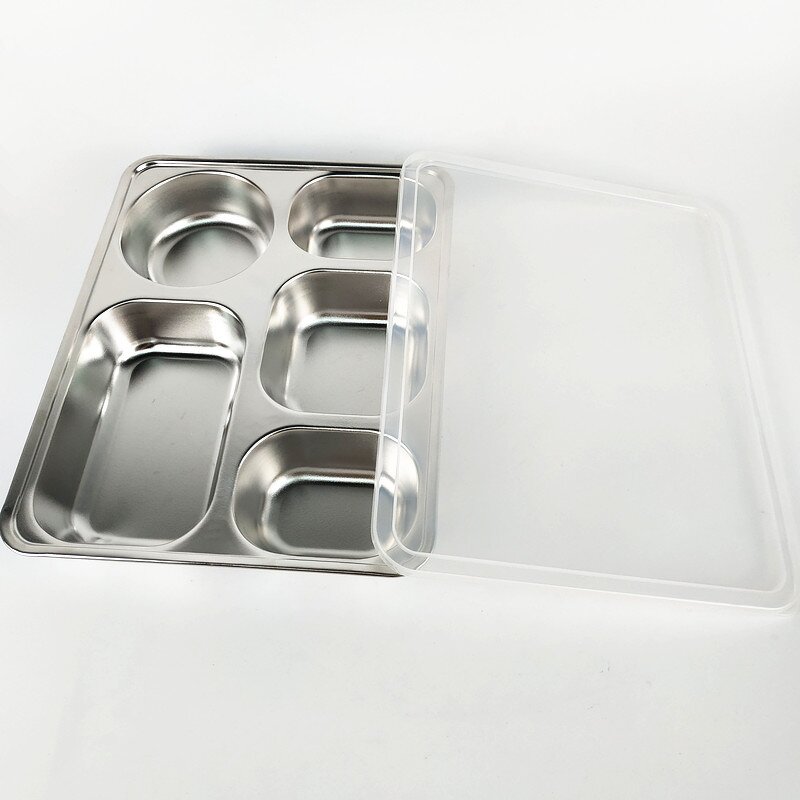 Hospital Tray Manufacturer - Stainless Steel 5 Compartment Rectangular Plate