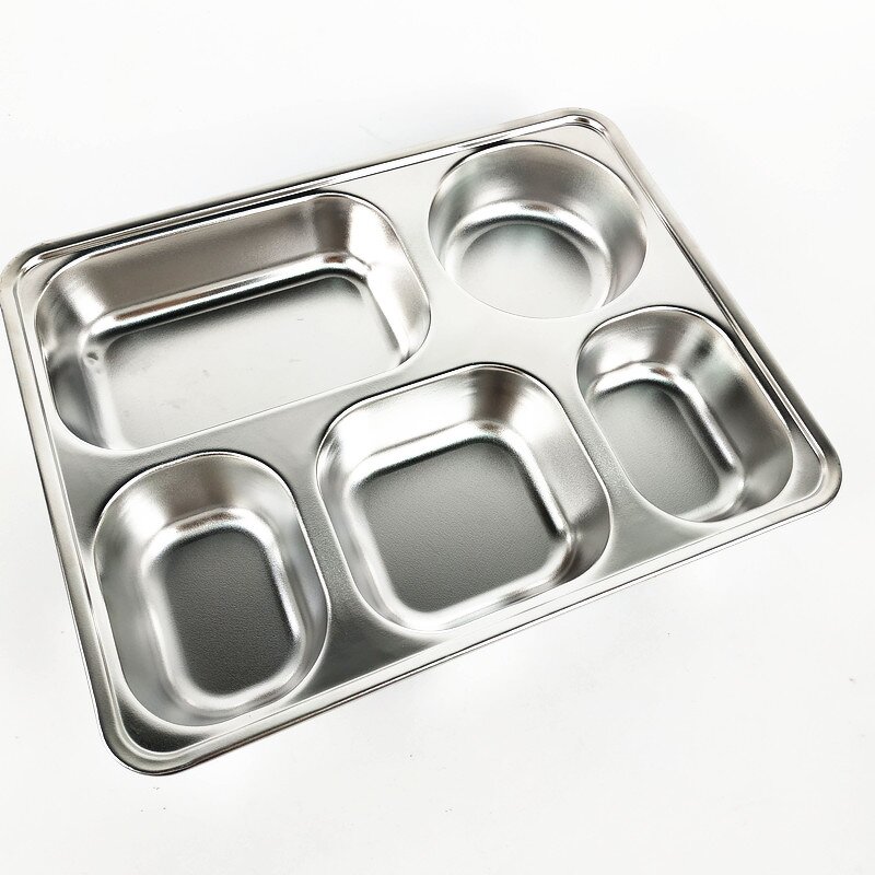Hospital Tray Manufacturer - Stainless Steel 5 Compartment Rectangular Plate