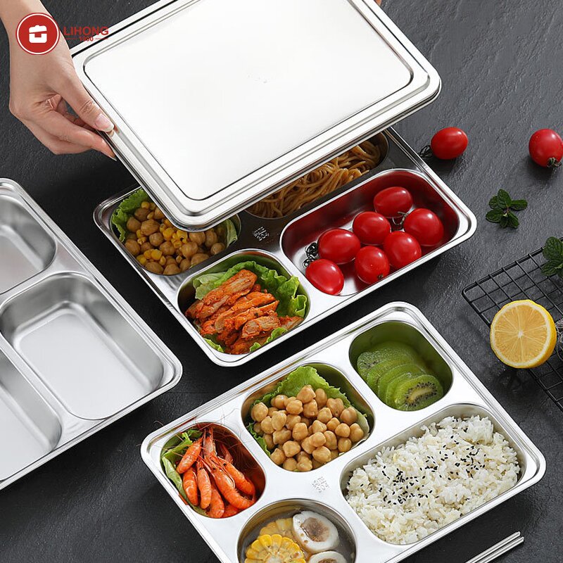 Dining Tray Manufacturer - 5 Divided Stainless Steel Food Plate with Lid