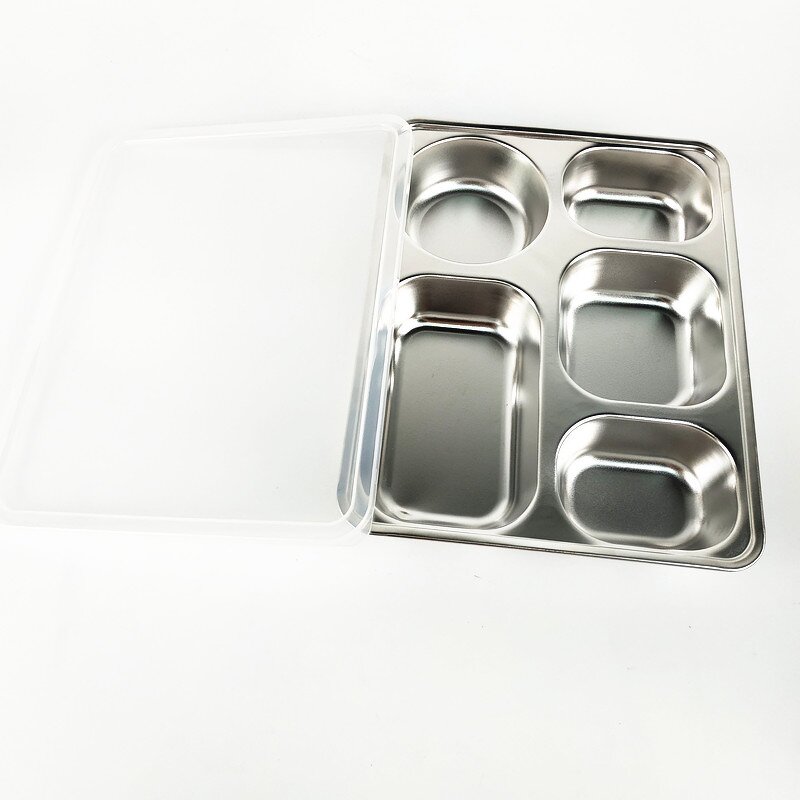 Hospital Tray Manufacturer - Stainless Steel 5 Compartment Rectangular Plate