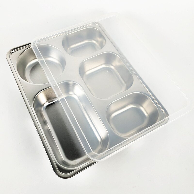 Hospital Tray Manufacturer - Stainless Steel 5 Compartment Rectangular Plate
