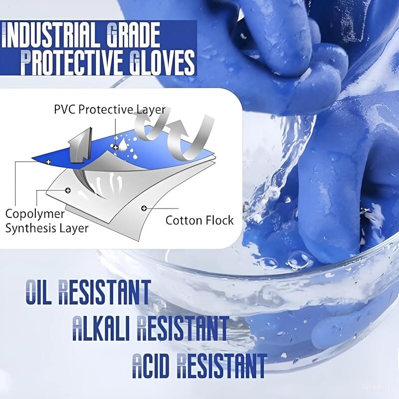 PVC Gloves Manufacturer - Heavy-Duty Blue Waterproof Acid Alkali Resistant