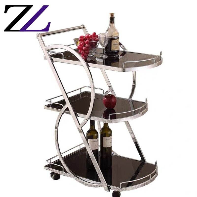 Coffee Tea Trolley Supplier - 3-tier Gold Stainless Steel Service Cart