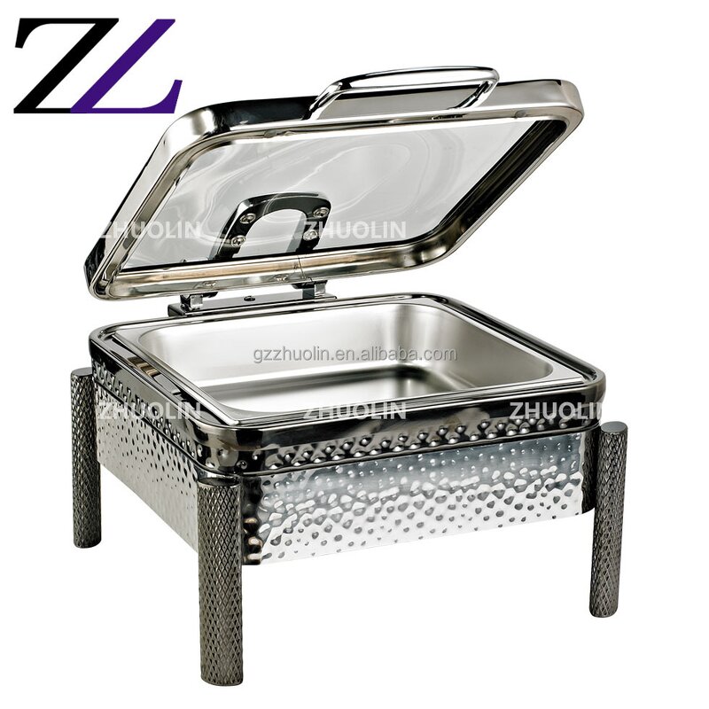 Chafing Dish Manufacturer - Black Silver Induction 6L Square Glass Lid