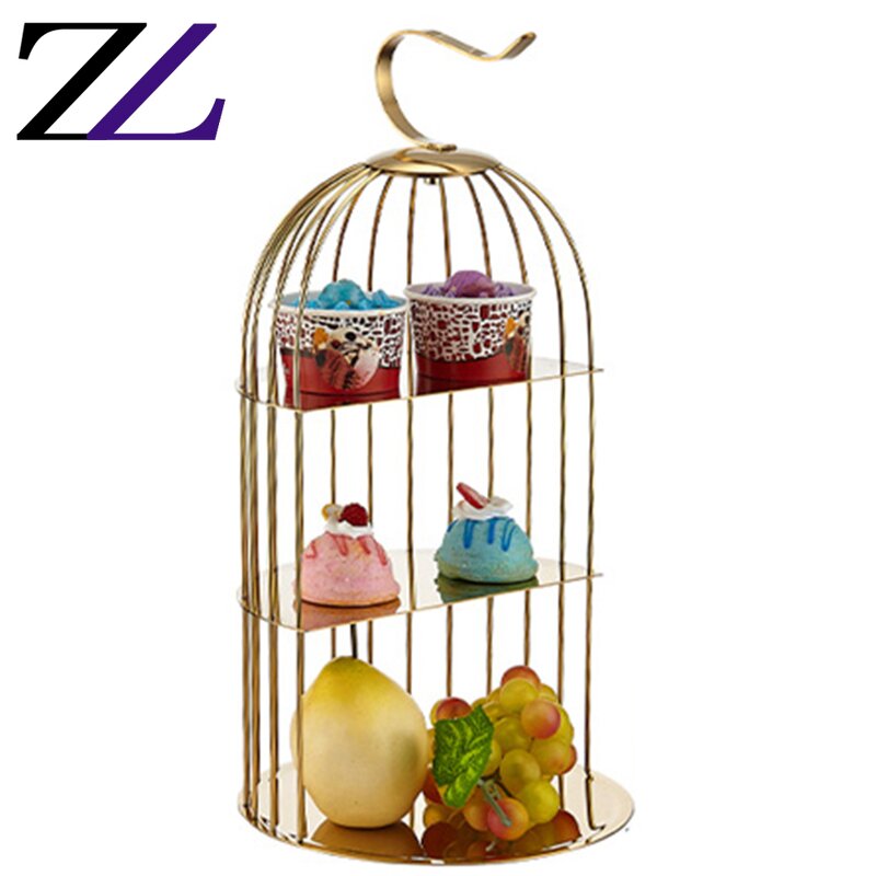 Dessert Table Decor Supplier - Brass Bird Cage Cupcake Serving Tray