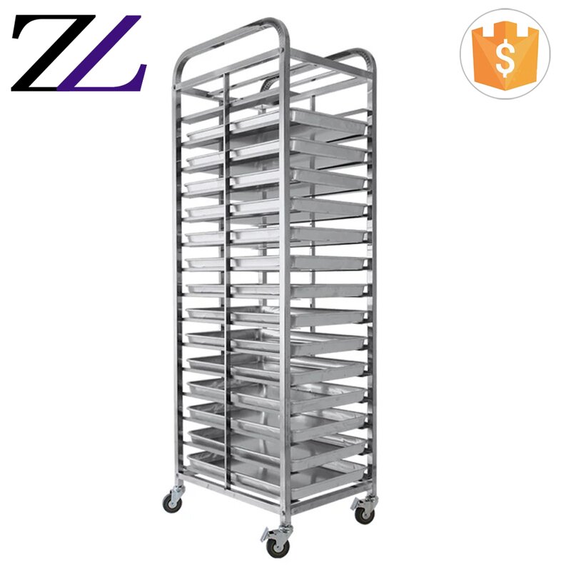 Food Tray Rack Trolley Supplier - 4 Wheels Stainless Steel Bakery Trolley