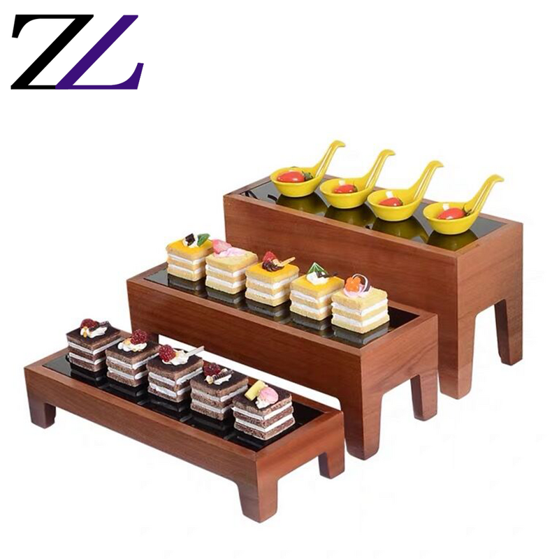 Buffet Cabinet Supplier - Natural Wood 4 Layers Rectangle Counter Stand
