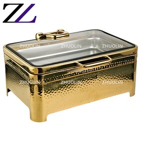 Chafing Dish Supplier - 8 Quarts Brass Gold Unique Glass Lid Luxury