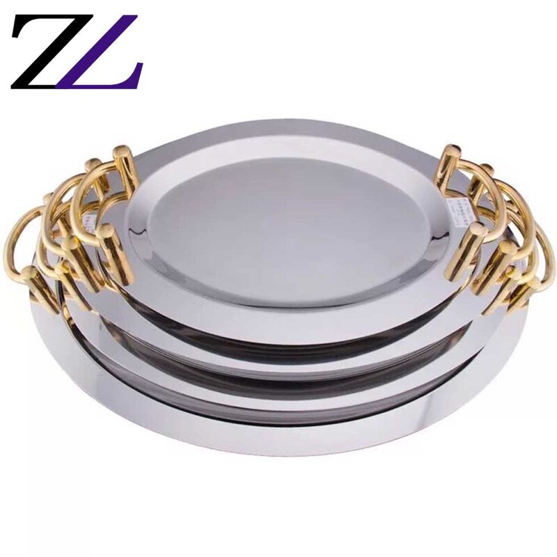 Serving Tray Manufacturer - Oval Gold Handle Bandejas Pastry Plates