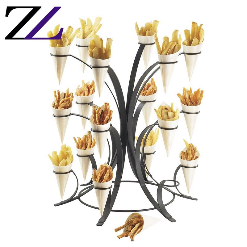Food Display Holder Factory - Tree Shape Black Stainless Steel Cone