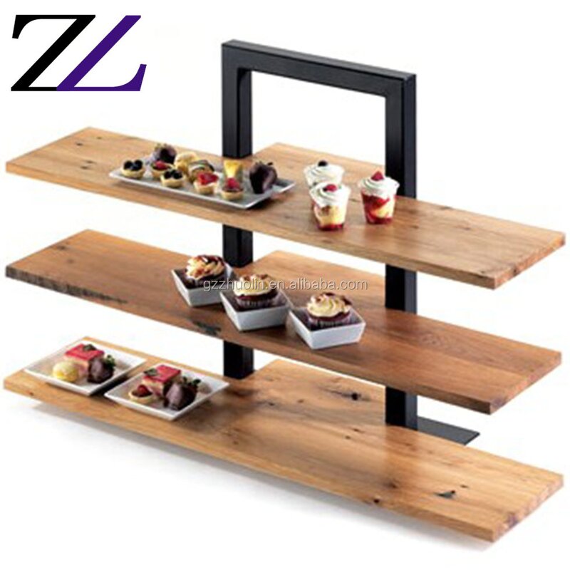 Cake Stand Supplier - 5 Layers Wood Black Vintage Metal Tabletop