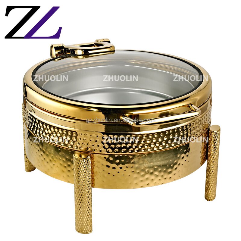 Chafing Dish Manufacturer - Induction-Friendly Gold Fancy Hammered Set