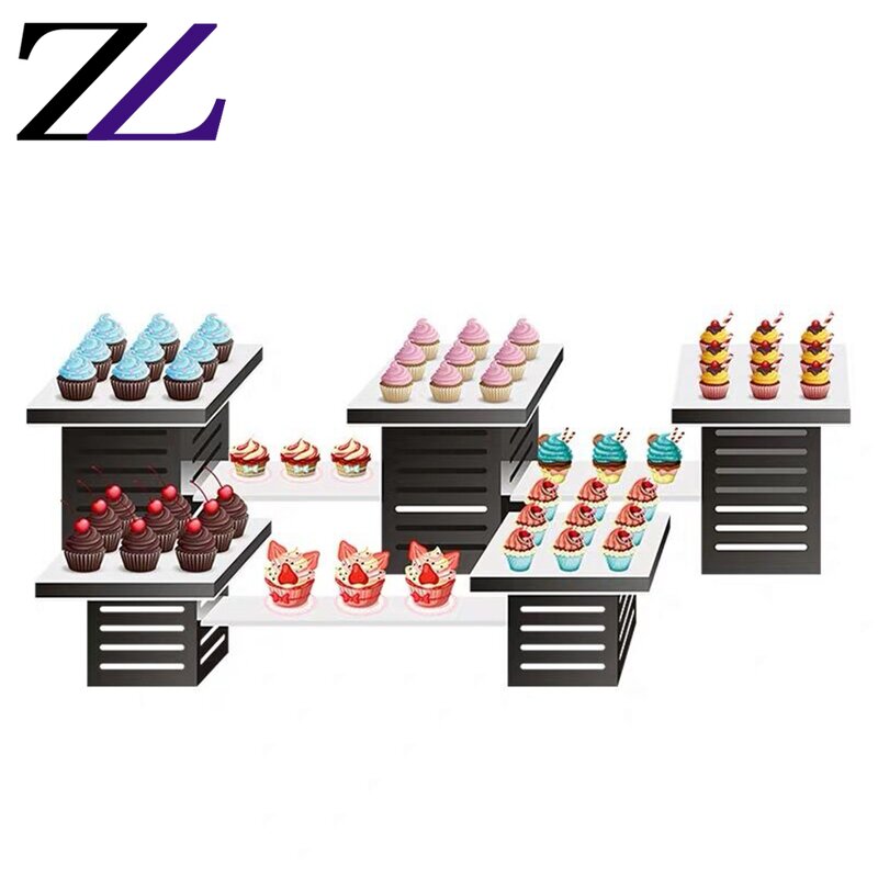 Acrylic Food Stand Factory - Black Rectangle White Cake Buffet Riser