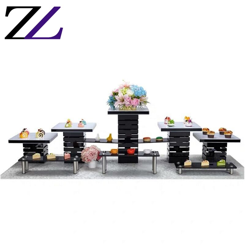 Food Stand Supplier - Black Base White Tray Wedding Buffet Tableware