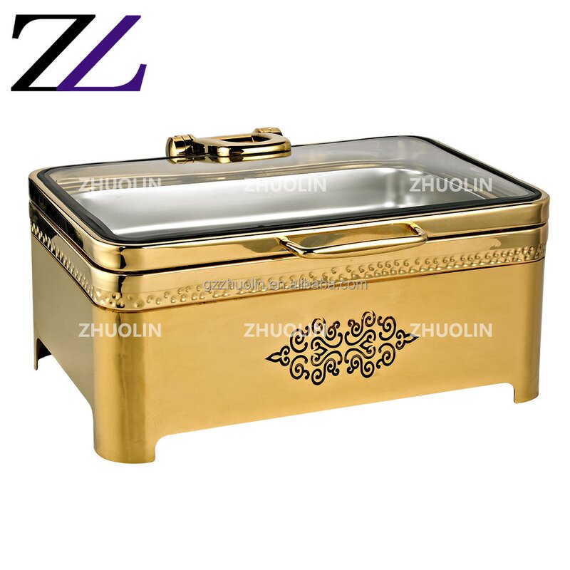 Chafing Dish Supplier - Hydraulic Round Gold 6L Fuel Heating Set