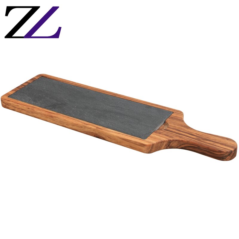 Food Serving Plate Supplier - Black Wood Plate with Punch Handle