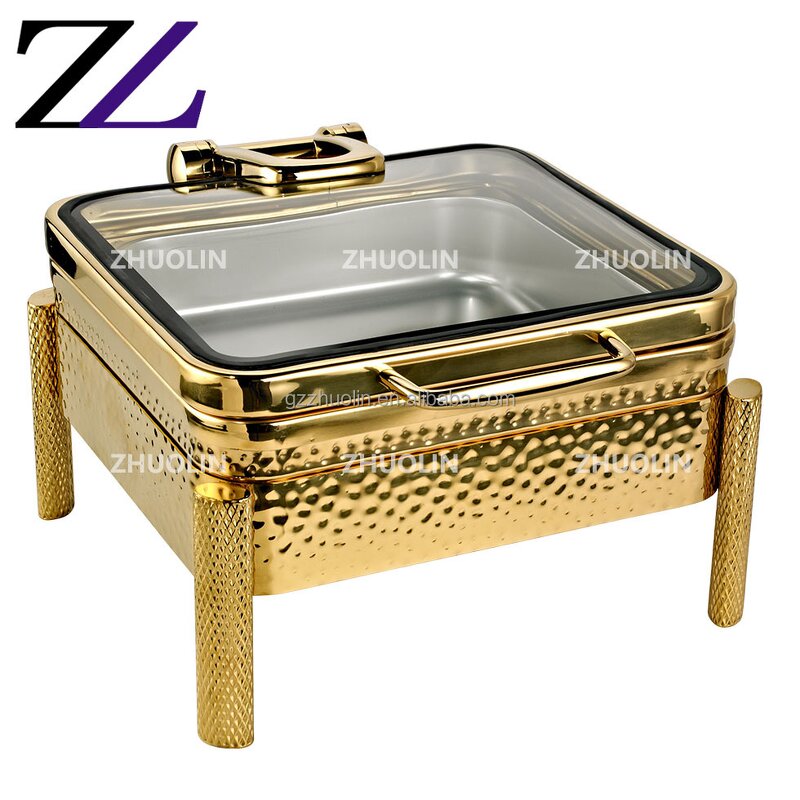 Chafing Dish Manufacturer - Induction-Friendly Gold Fancy Hammered Set