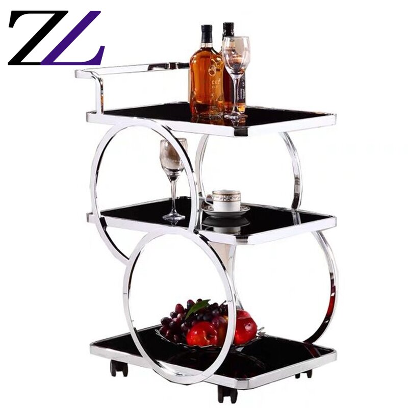 Coffee Tea Trolley Supplier - 3-tier Gold Stainless Steel Service Cart