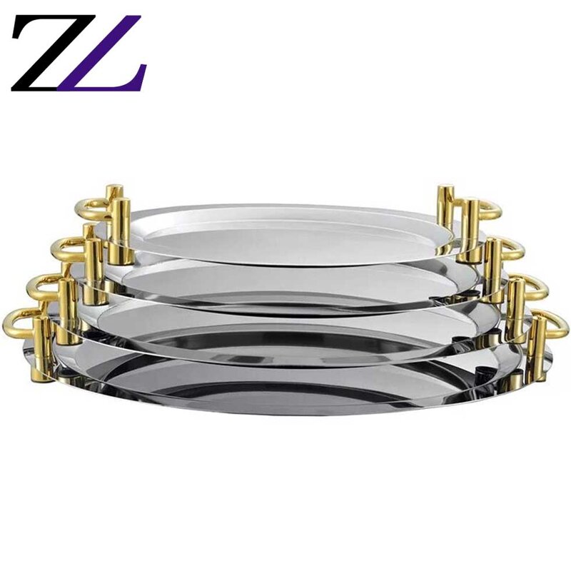 Serving Tray Manufacturer - Oval Gold Handle Bandejas Pastry Plates