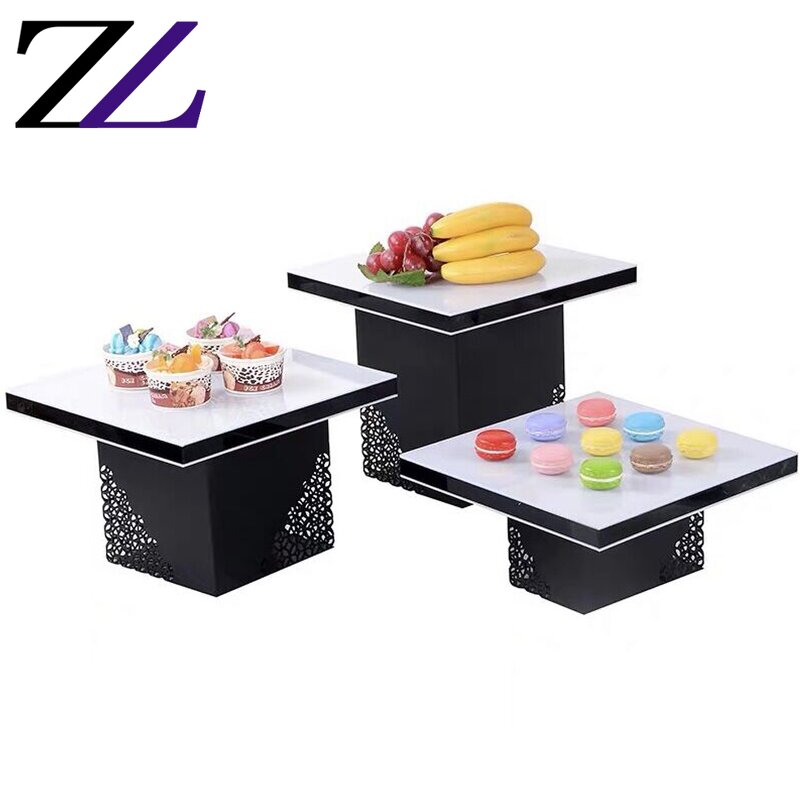 Cake Stand Manufacturer - Metal 3 Tier Acrylic Platters Black Base
