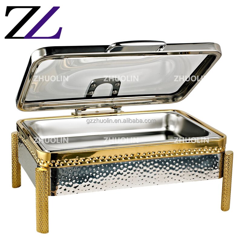 Chafing Dish Manufacturer - Black Silver Induction 6L Square Glass Lid