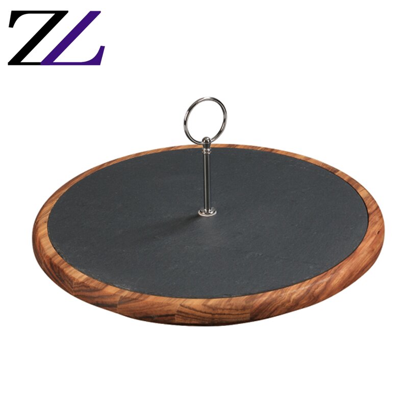 Food Serving Plate Supplier - Black Wood Plate with Punch Handle
