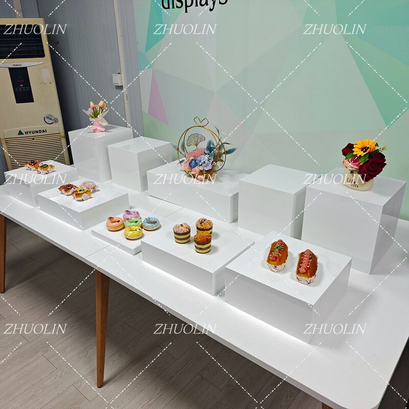 Acrylic Dessert Stand Manufacturer - White Buffet Riser Display Stand