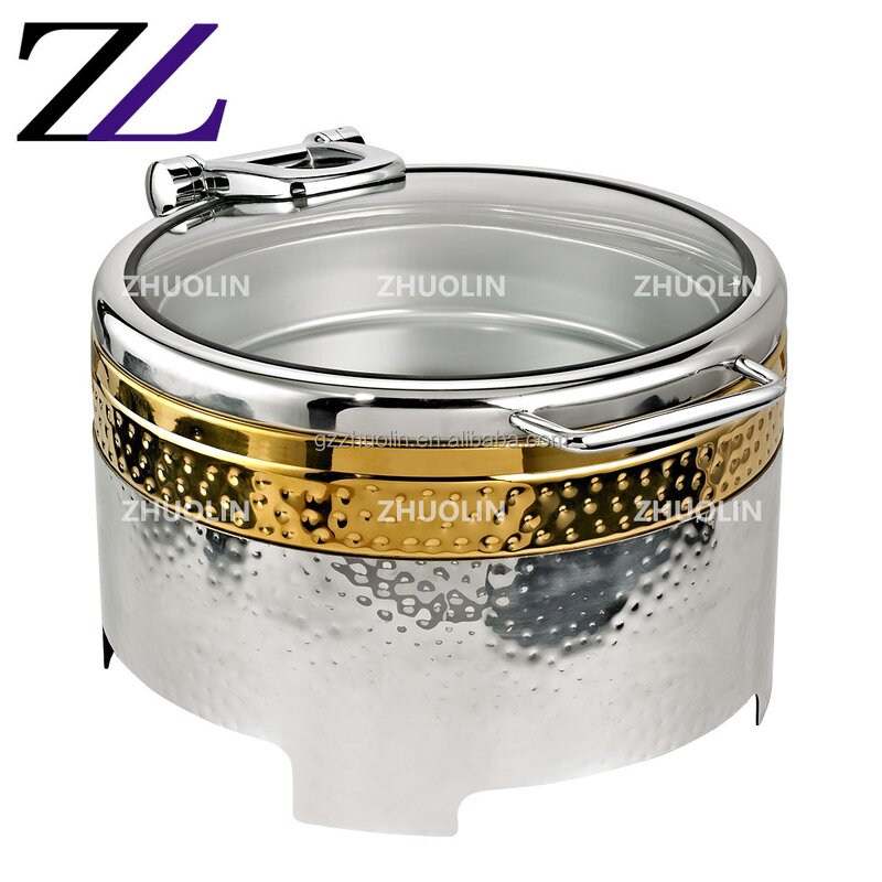 Chafing Dish Supplier - 8 Quarts Brass Gold Unique Glass Lid Luxury