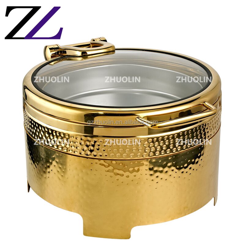 Chafing Dish Supplier - 8 Quarts Brass Gold Unique Glass Lid Luxury