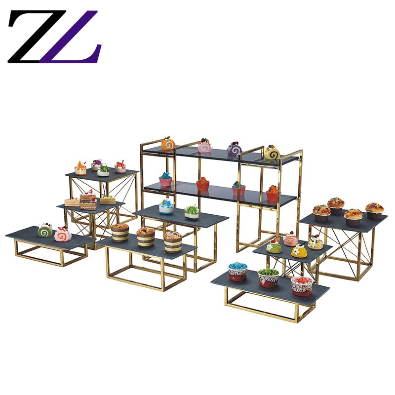 Cake Stand Factory - Black Square Oblong Gold Wedding Event