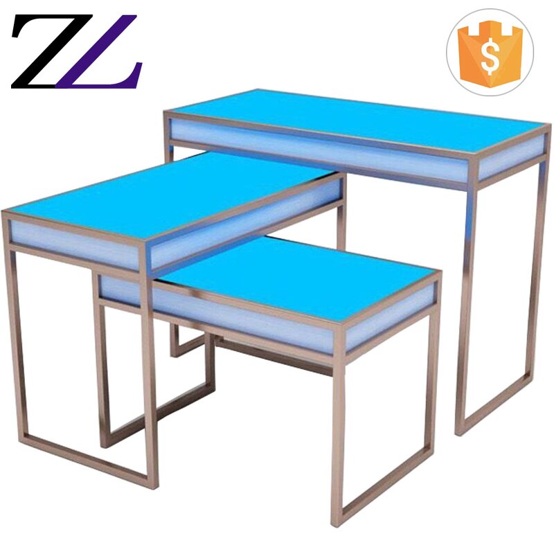 Buffet Table Manufacturer - Stainless Steel Frame Glass Top Led Bar