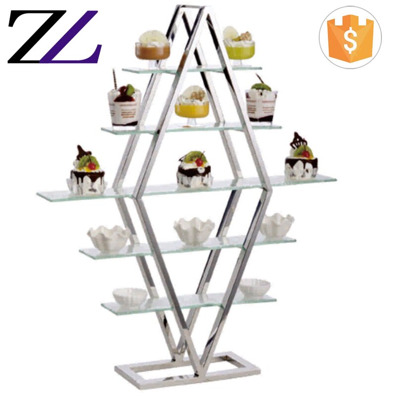 Dessert Buffet Stand Manufacturer - Triangle Pyramid 4 Tiers Glass Platters