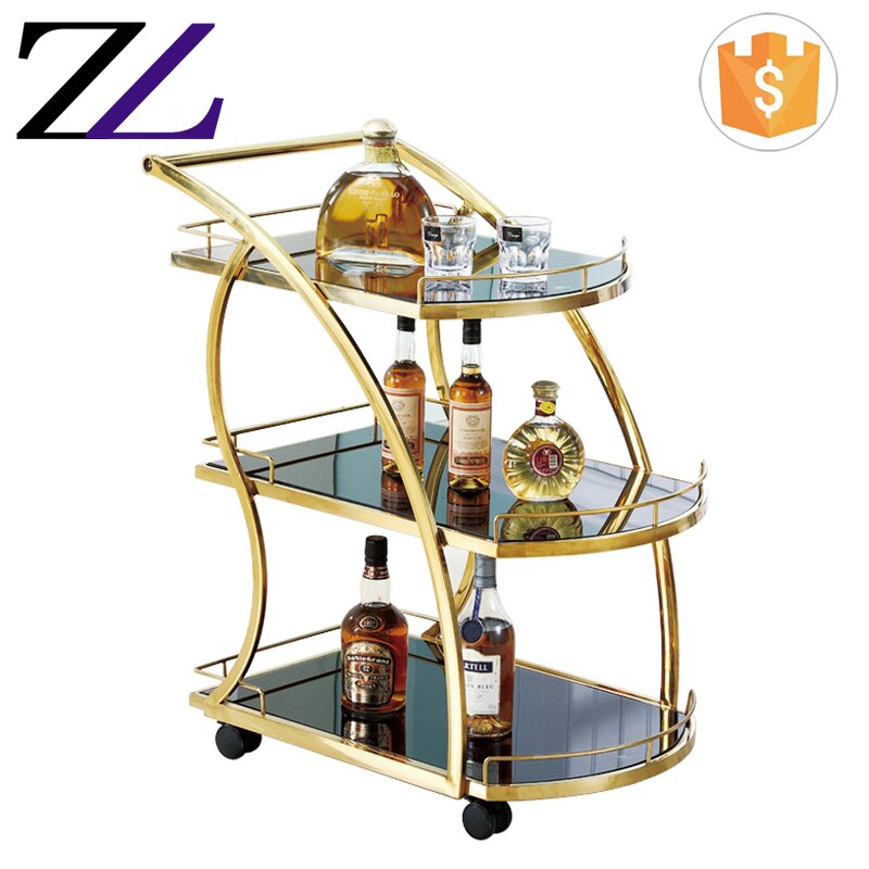 Food Service Trolley Factory - 3 Tier Luxury Mobile Dessert Drinks Cart