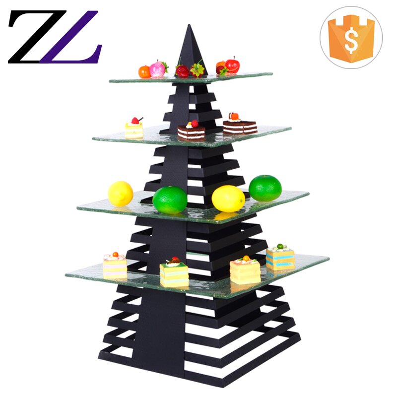 Dessert Buffet Stand Manufacturer - Triangle Pyramid 4 Tiers Glass Platters