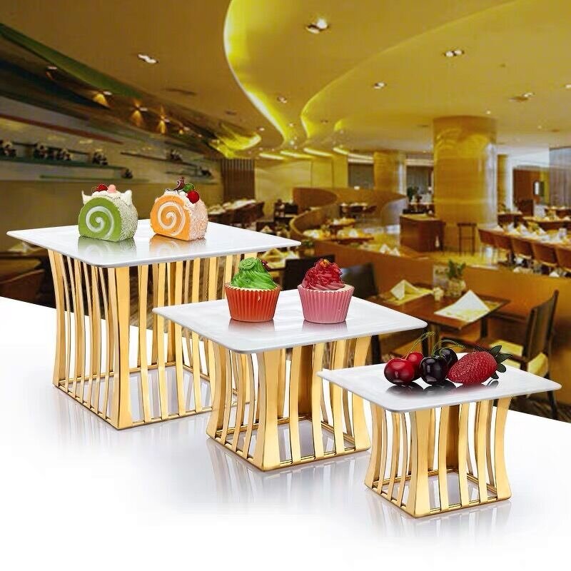 Dessert Stand Manufacturer - Gold Glass Cake Platters Buffet Risers